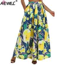 ADEWEL 2019 Elegant Floral Print Women Long Skirt High Waist Flared Maxi Skirt A line Beach Skirt Vintage Ladies Summer skirt black floral print flared long pants