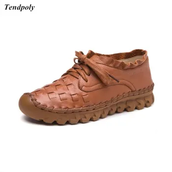 

2018 new retro fashion women's shoes four seasons size (35-40) lace genuine leather trendy single shoes hot sales casual shoes