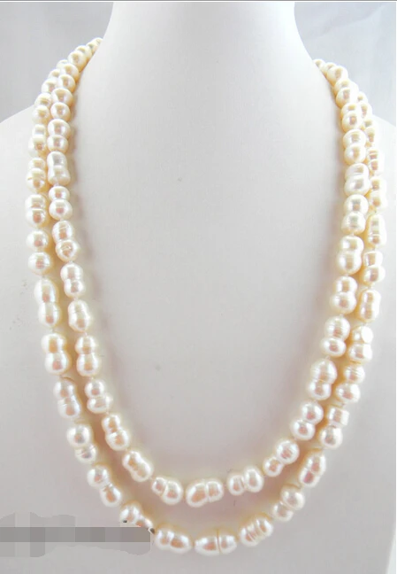 

Free shipping >>>>>48''10mm white baroque double freshwater pearl necklace
