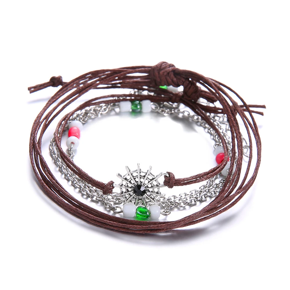 3 шт./компл. богемный геометрический браслет с хрустальной подвеской для женщин Многоцветный кожаный тканый браслет из бусин набор ювелирных изделий вечерние подарки