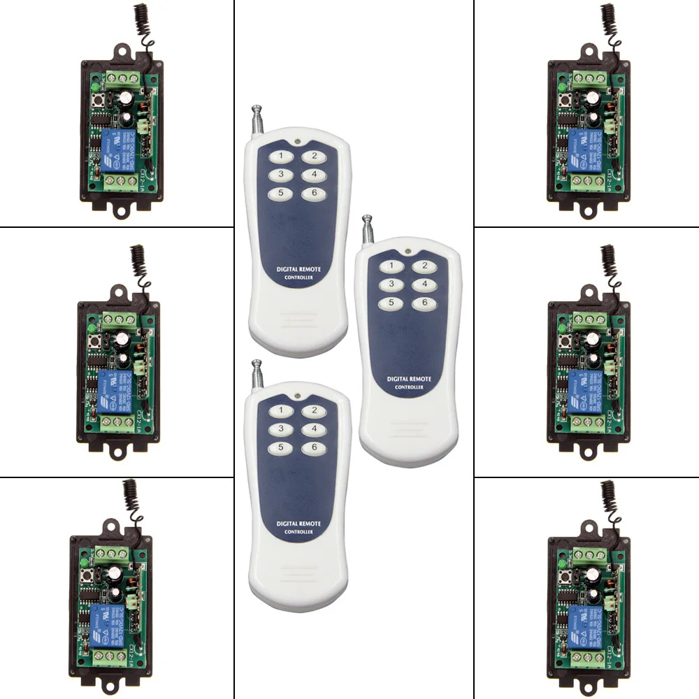 

DC 9V 12V 24V 1 CH 1CH RF Wireless Remote Control Switch System,315/433.92, 3 X 6CH Transmitter+6X Receiver,Momentary/Toggle