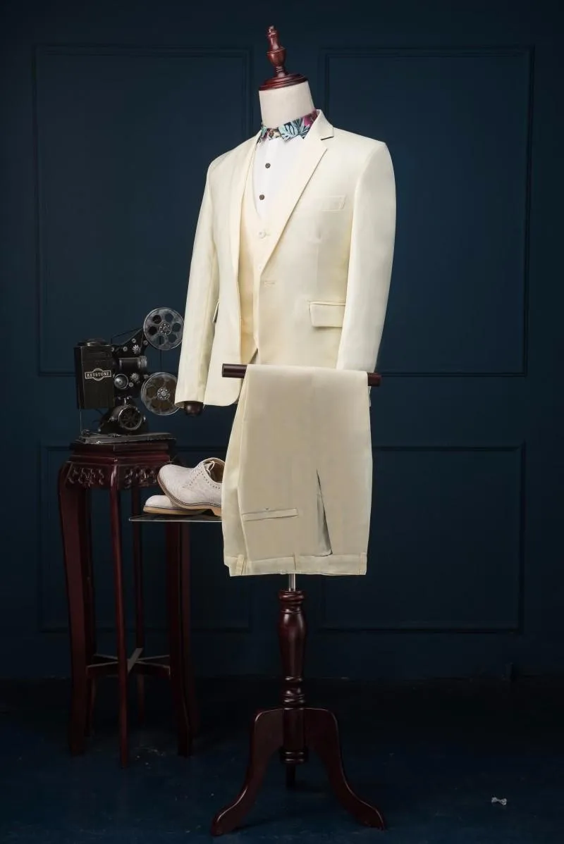 Индивидуальные Бежевый Жених Смокинги для женихов Slim Fit Мужская Свадьба Пром Костюмы 3 предмета дружки износ Best человек костюм мужской костюм