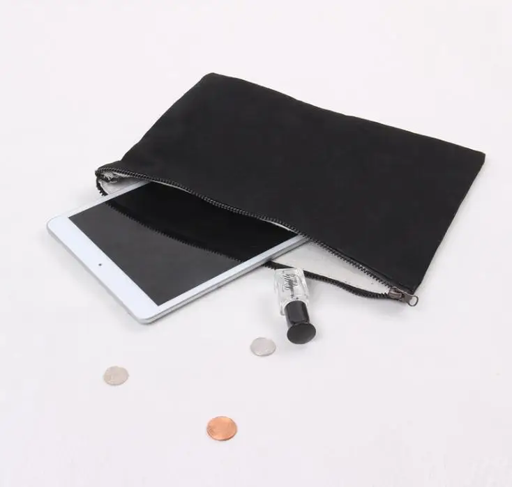 

100pcs/lot White/Black Cotton Canvas bag for ipad Canvas zipper bag Cotton Clutch Bag make up pouch 28cmx20cm SN1613