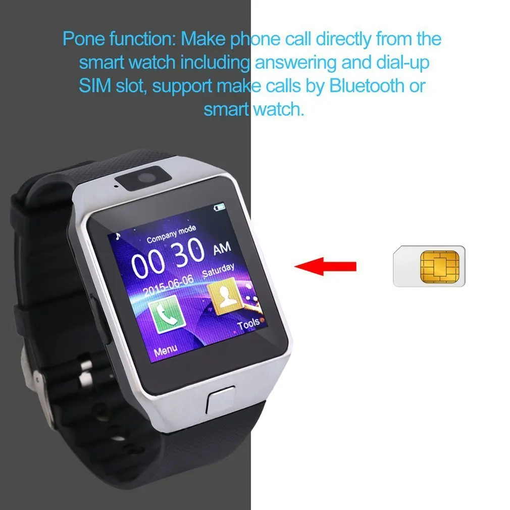 DZ09 Bluetooth Смарт часы Шагомер кожаный ремешок спортивные для IOS Android Мини телефон