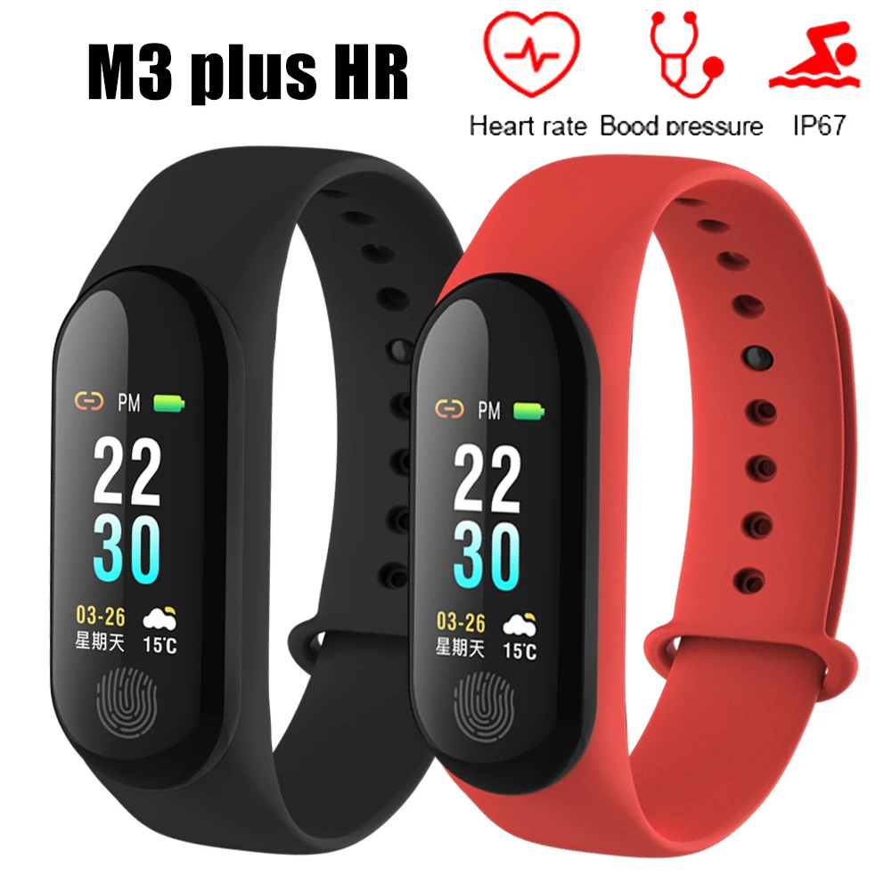 

M3 plus HR waterproof intelligent sports bracelet P67 blood pressure heart rate monitoring pedometer multi-function smart watch