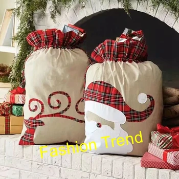 

20pcs/lot Ready To Ship High Quality Delicate Personalized Christmas Stocking Bag Plaid Christmas Santa Sack