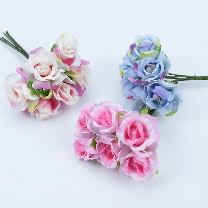 6 Pieces decorative flowers wreaths silk roses diy gifts candy box scrapbooking home decoration accessories artificial flowers