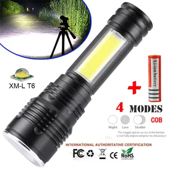

Portable XM-L T6 COB LED 4 Modes 1500LM Waterproof Flashlight Zoomable 18650 Torch Light Lamp Lantern Flashlight Torch J#2