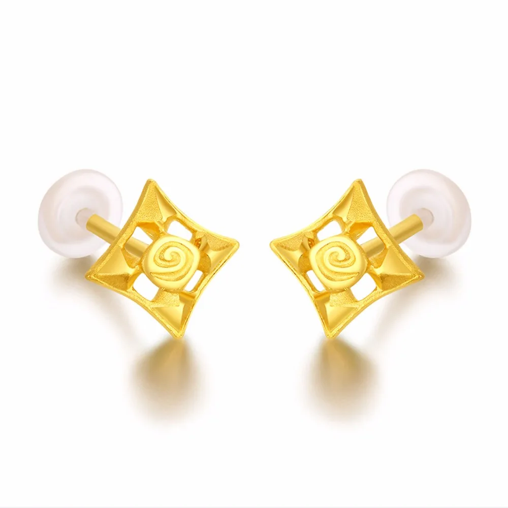 

Real 999 Yellow Gold Square Stud Earrings Women Stud Earrings