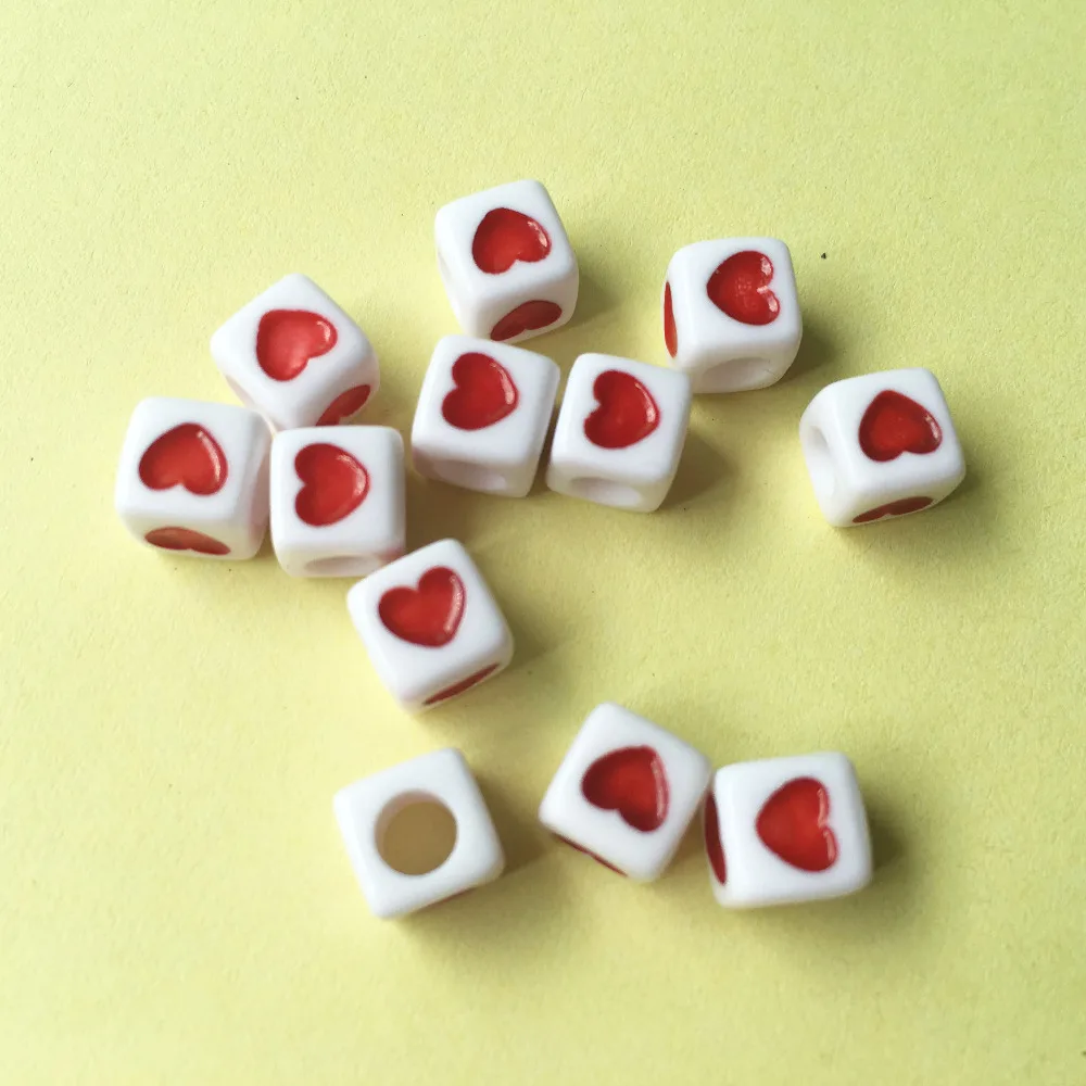 

Factory Direct Sell 1900PCS/Lot 7*7MM Red Heart Printed Square White Acrylic Alphabet Letter Beads for DIY Knit Band Bracelet