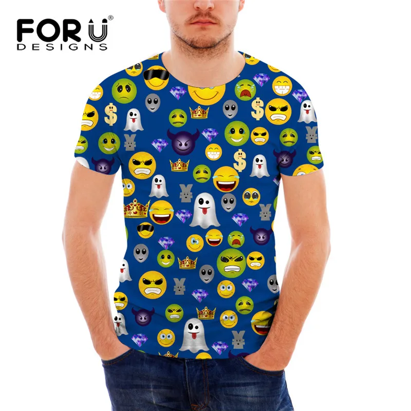 

FORUDESIGNS Funny Emoji T Shirt for Men Summer Short Sleeve Male Comfortable Tee Shirt Elastic O-neck Fitness Top Tees Undertale