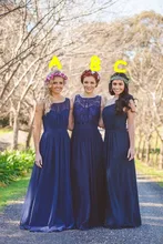 2016 New Dark Blue Lace Bridesmaid Dresses Plus Size A Line Chiffon Cheap China Custom Made Scoop Pleats vestidos de madrinha
