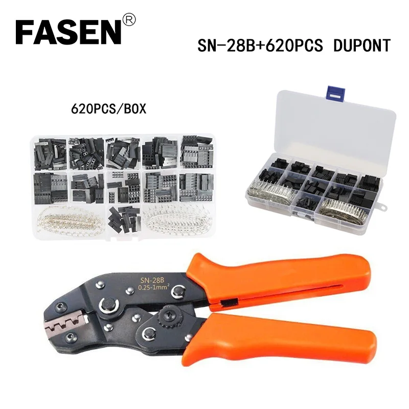 

SN-28B Ratchet Wire Crimper Tool - Crimp an Assortment of Open Barrel Terminal/Connector,Include 620 pcs 2.54mm Connector Kit