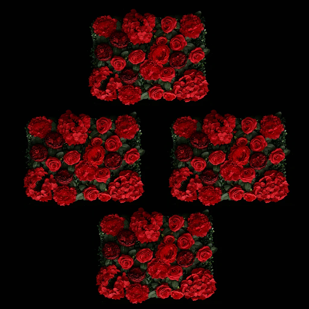 

4Pcs Artificial Rose Peony Hydrangea Flower Wall Panels Backdrop Photo Background