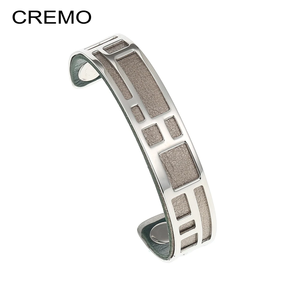 

Cremo Labyrinth Bangles Argent Bracelet Manchette Femme Reversible Leather Maze Arm Cuff Stainless Steel Bracelets Pulseiras