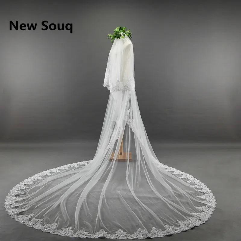 

Two Layers Long Wedding Veil 2019 New Face Covered Lace Edge Bridal Veil Wedding Accessories velo novia