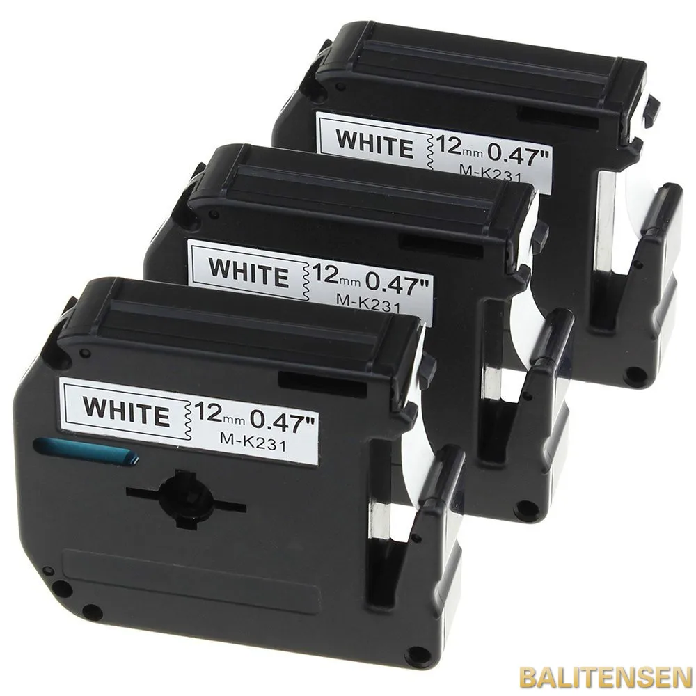 3 Pack Compatible Brother M231 M K231 MK231 Black on White M Tape for P ...