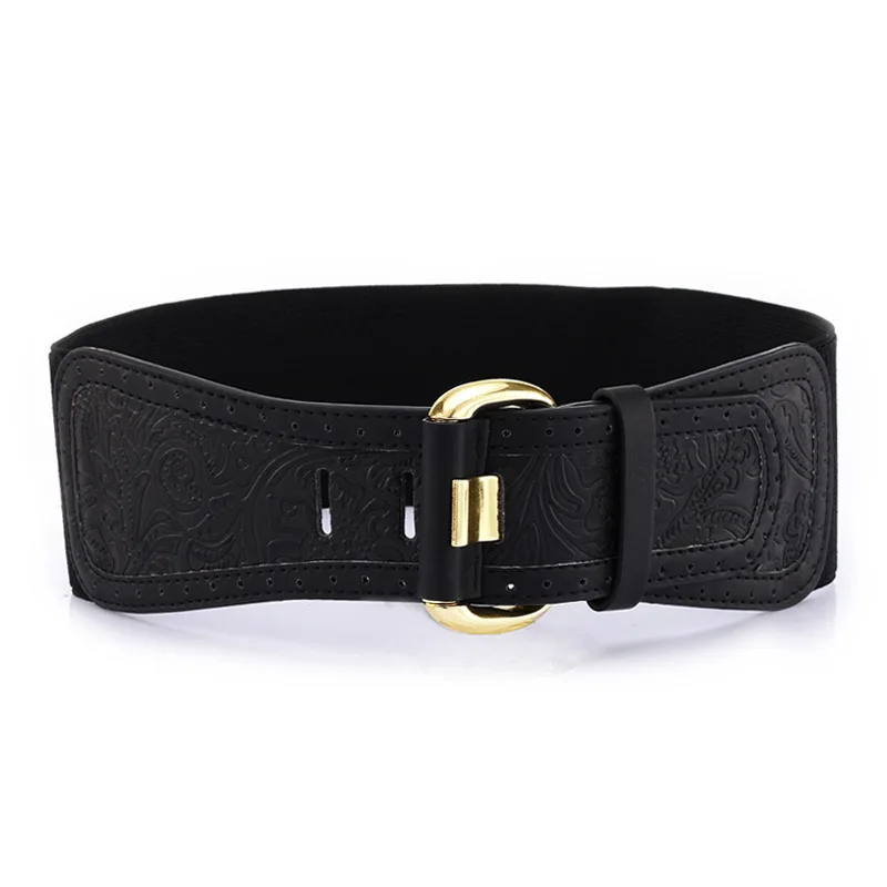 Double Circle Women's Belts PU Leather Brand Waist Strap Embroidery