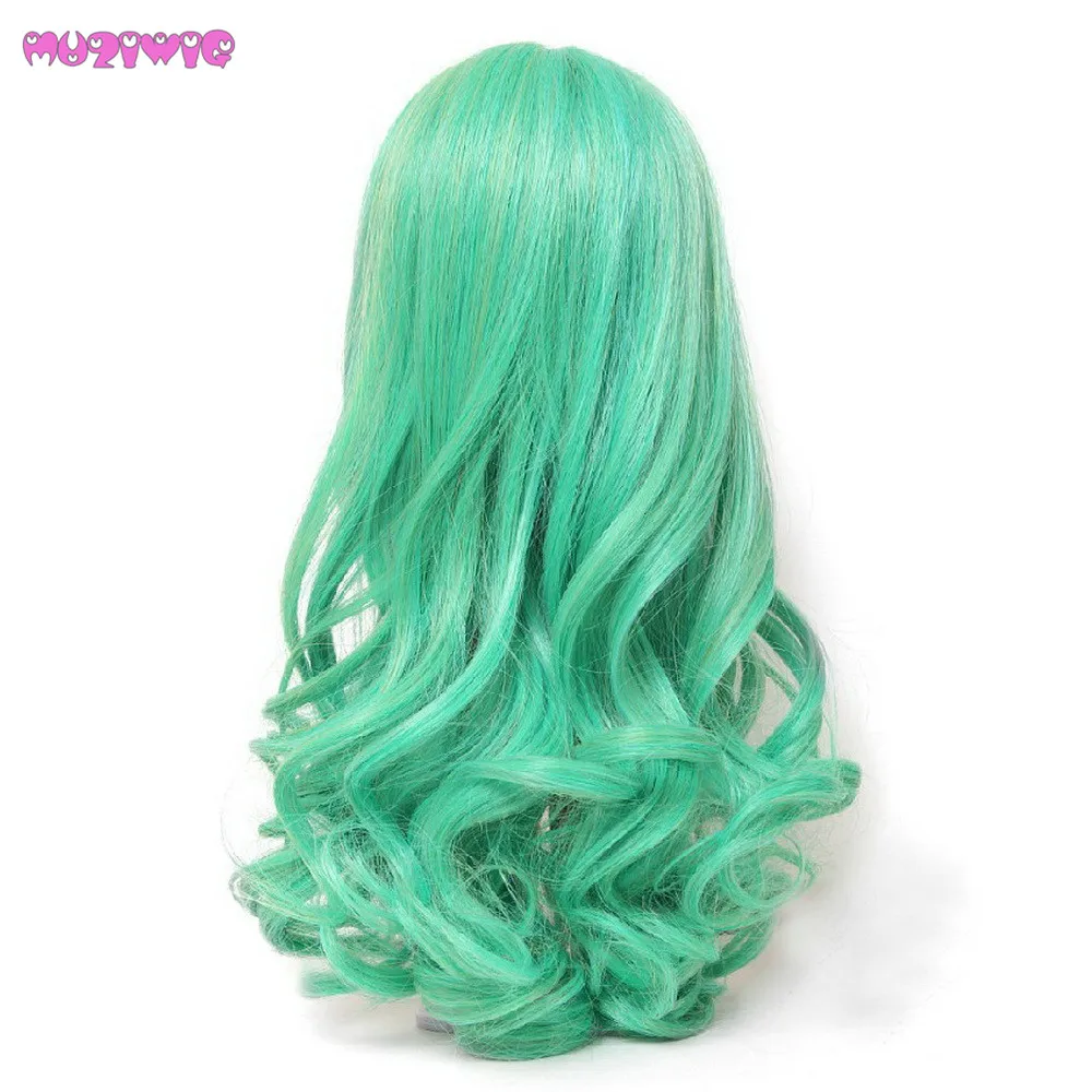 MUZIWIG Long Loose Big Curly Green Blended Color Blyth Doll Hair Wigs