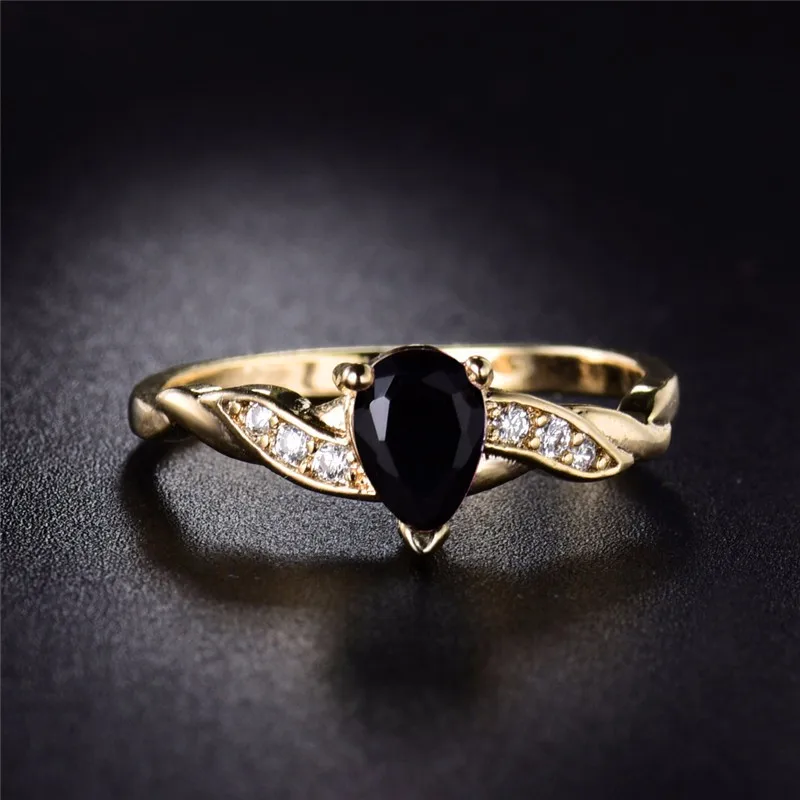 BUDONG, Мода, кольца золотого цвета, слеза, капля, камень, кольцо с черным кубическим цирконием, кристалл, модные кольца для женщин, XUR104