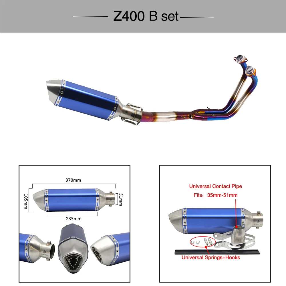 ZSDTRP для Kawasaki Ninja 400 EX400 ABS Z400 51 мм глушитель выхлопной системы выхлопной трубы NINJA400