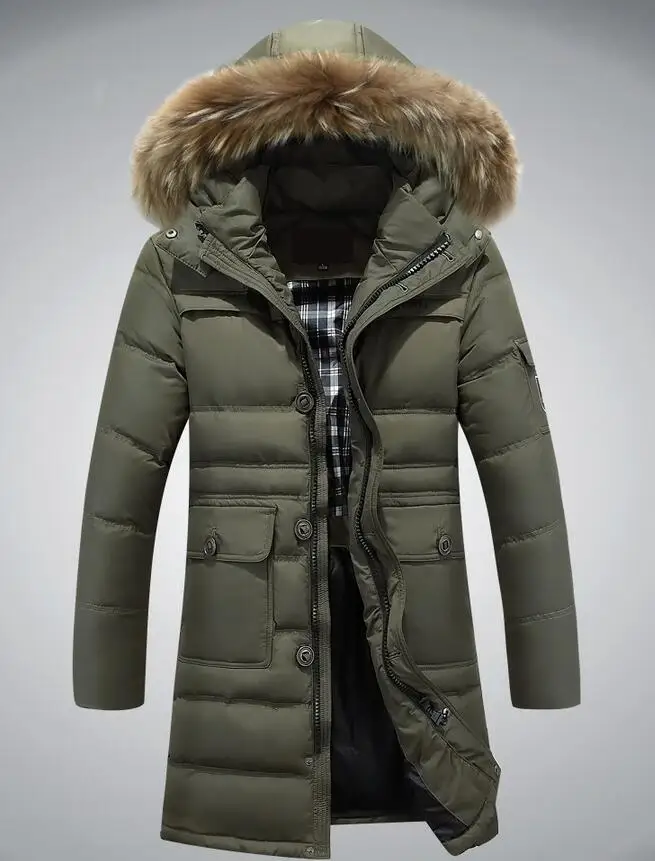 khaki parka M~4xl Plus Size 2019 Autumn Winter Straight Men White Duck Down Jackets And Coat Fake Fur Collar Casual Brand-clothes black parka coat