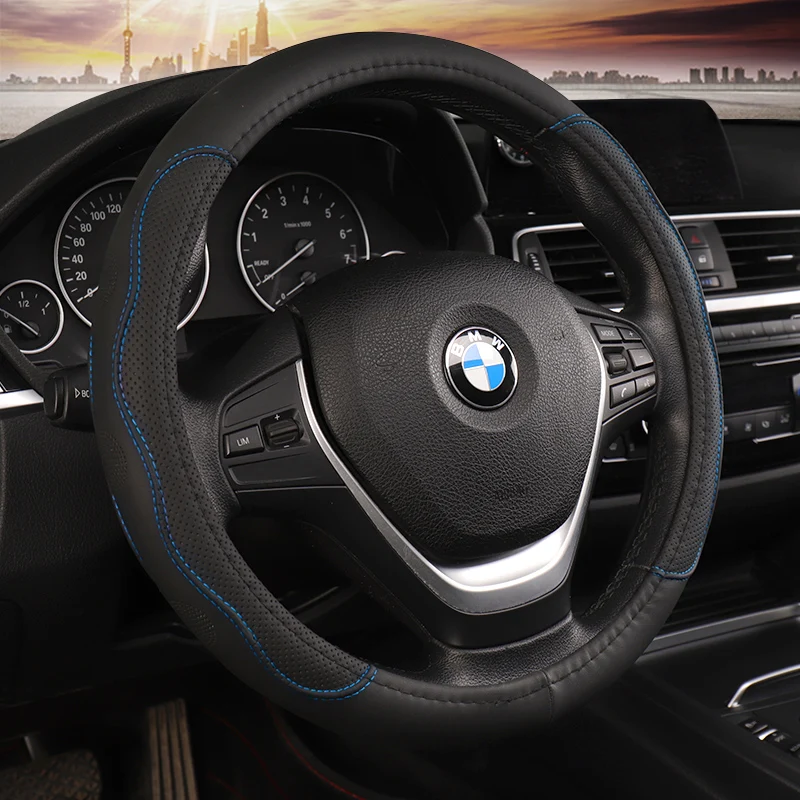 DERMAY Black Car Sport Steering Wheel Cover Leather Auto Steering Covers Universal 38CM wheel covers Car Inter Accessories DERMAY Black Car Sport Steering Wheel Cover Leather Auto Steering Covers Universal 38CM wheel covers Car Inter Accessories