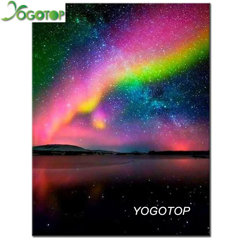 Алмазная живопись YOGOTOP радужная звезда Ночной пейзаж полноразмерная/круглая