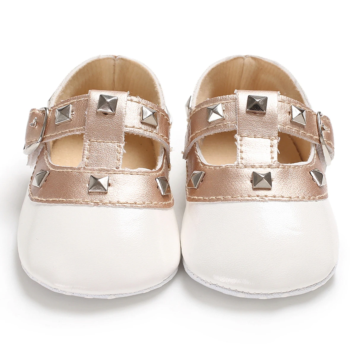 Emmaaby/Новинка; Брендовая обувь для новорожденных девочек с бантом; обувь принцессы из искусственной кожи с заклепками; нескользящая Мягкая подошва; кроссовки для малышей