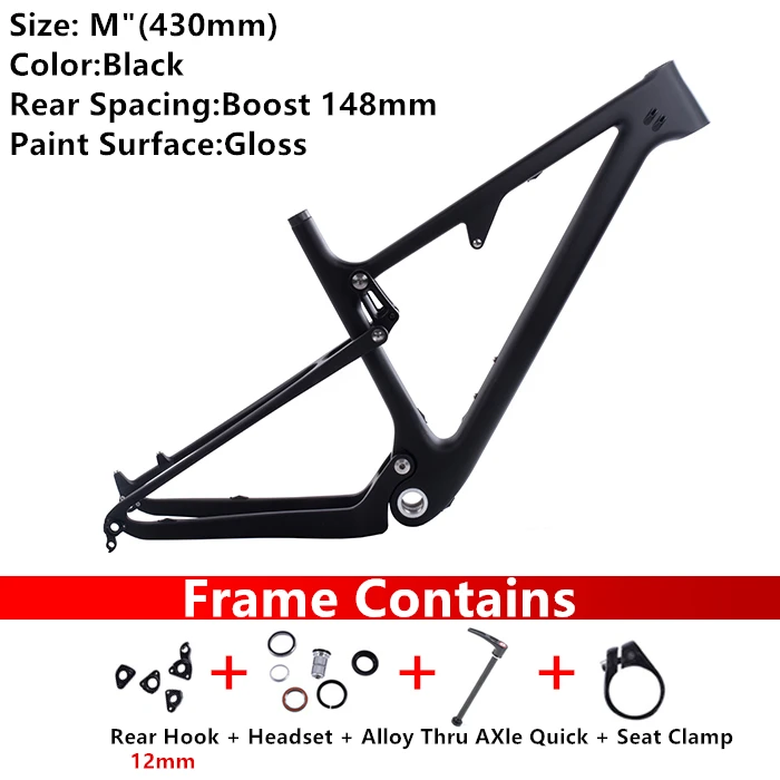 CARBOMANIA полная подвеска рама карбоновая для горного велосипеда в шоке 165*38 мм Путешествия 100 мм велосипед BOOST 148*12 мм 29er MTB рама - Цвет: M Gloss BK 148