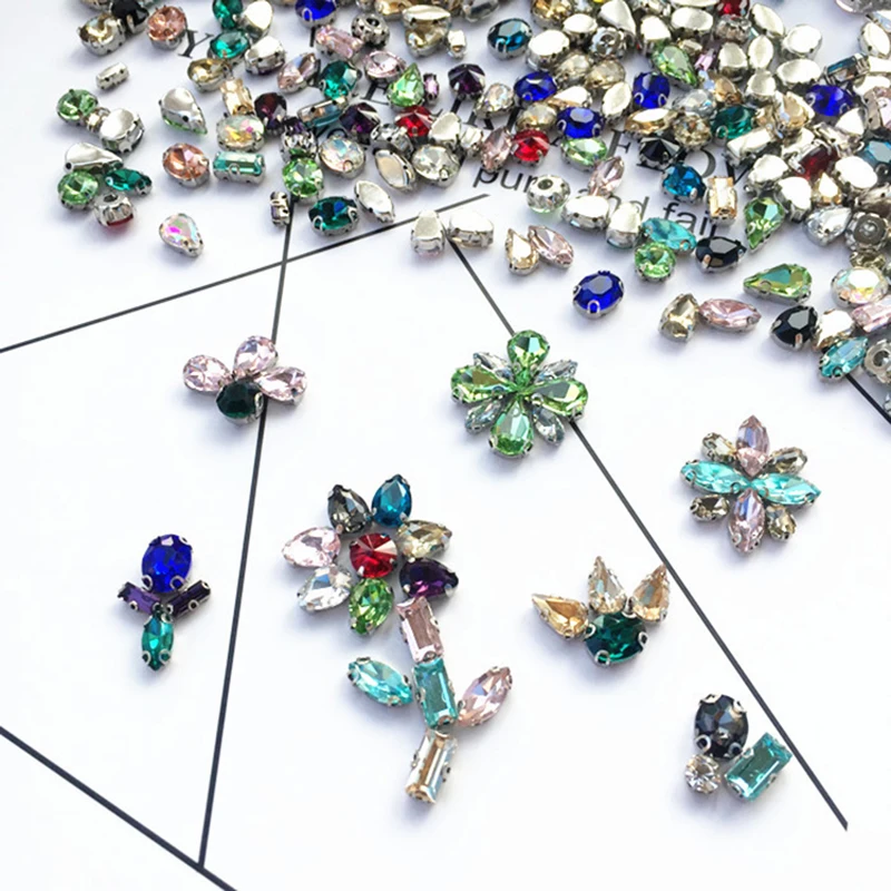 

50pcs/lot 5-13mm Sew On Flatback Rhinestone Random mixed colors Holes Beads Stones For Clothes Accessories