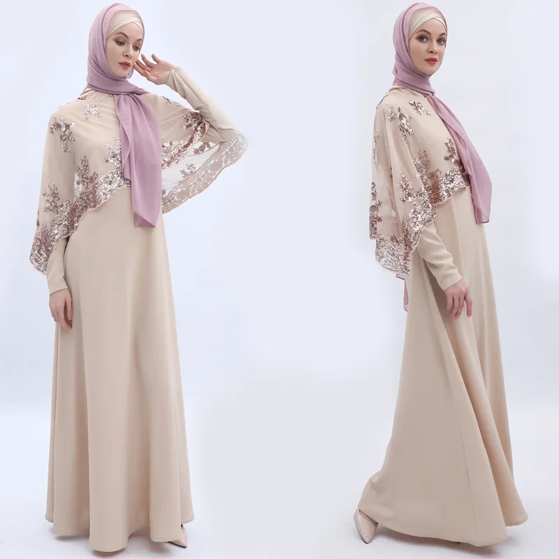

Factory outlets big swing Muslim Robe syari female Dubai full Muslim abaya + sequined cloak Arab Worship Service abaya wq2073