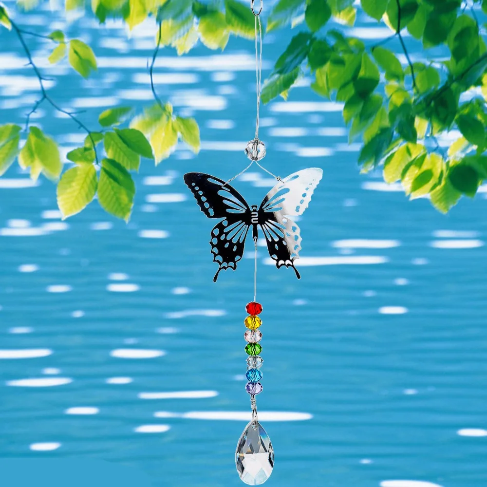 H&D 20mm/38mm Handmade Butterfly Crystal Ball Prism Rainbow Maker Hanging Suncatcher Ornament H&D 20mm/38mm Handmade Butterfly Crystal Ball Prism Rainbow Maker Hanging Suncatcher Ornament
