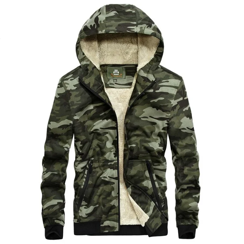 

Winter Jacket Men Fleece Thick Warm Jacket Coat Camouflage Military Jacket Wool Liner Hooded Collar Coat Men casaco masculino