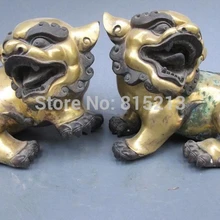 Bi00885 Китайский Royal Pure Bronze 24 К золото фу Foo Dog Лев Пара статуя