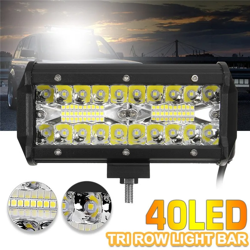 

120W 7Inch 40LED Work Light Bar Flood Spot Combo Driving Lamp Waterproof 6000K LED Work Light For SUV ATV Truck Offroad Boat 4WD