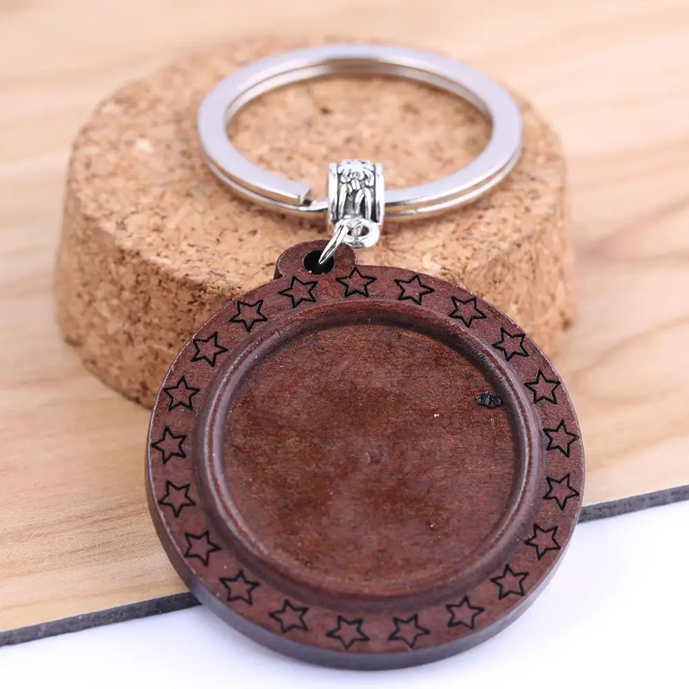 reidgaller 3pcs wood keychain cabochon base settings 25mm dia round blank bezel trays for key chain custom making diy findings