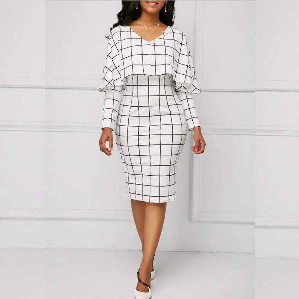 

Women Plaid Long Dress Long Sleeve Evening Party Summer Beach Sundress V-Neck Girls Casual Dresses Summer