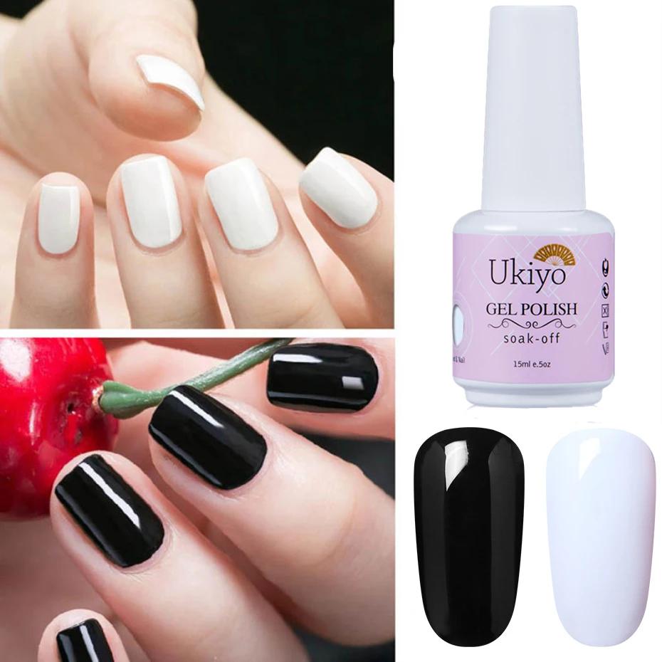 Ukiyo 15 мл Черный Белый Цвет Гель-лак для ногтей отмачиваемый чистый цвет УФ-гель для ногтей Полупостоянный дизайн ногтей Гель-лак