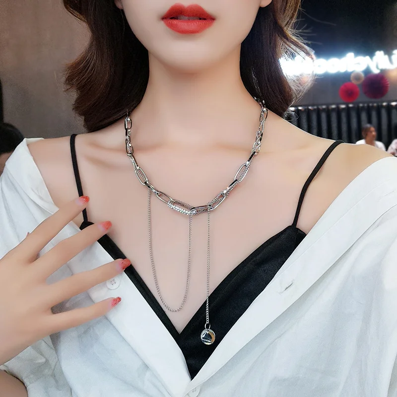 

JCYMONG Street Fashion Gold Silver Color Big Chain Pendant Necklace For Women Shining Crystal Chokers Necklace For Women Jewelry