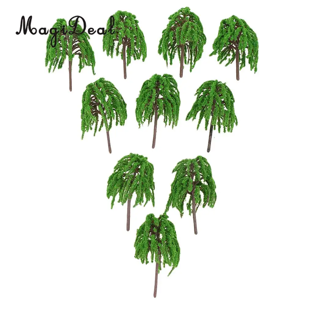 MagiDeal 10Pcs/Pack 1:75 Plastic Willow Trees Model Train Railway Railroad Park Garden Scene Scenery Layout Landscape HO OO
