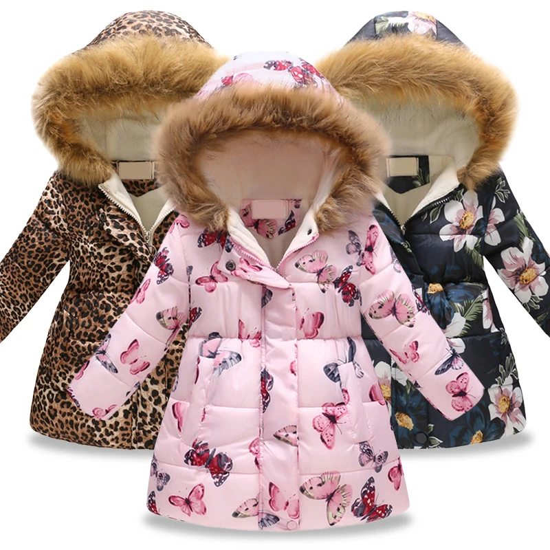 cheap jackets New Girls Warm Down Jackets Cotton Jacket Kids Printed Thick Outerwear Children Clothing Autumn Winter Baby Girls Hooded Coats barn coat