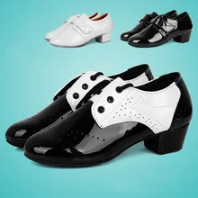 Новые современные мужские туфли для латинских танцев черные/белые ПУ Танго Сальса Румба Мужские Танцевальные Туфли для мальчиков детей взрослых C66