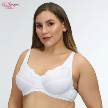 

xinbostyle Plus Size Full Cup Bra Women Sexy Soft Lace Embroidery Thin Cotton Bras Lady Underwire Minimizer Brassiere White