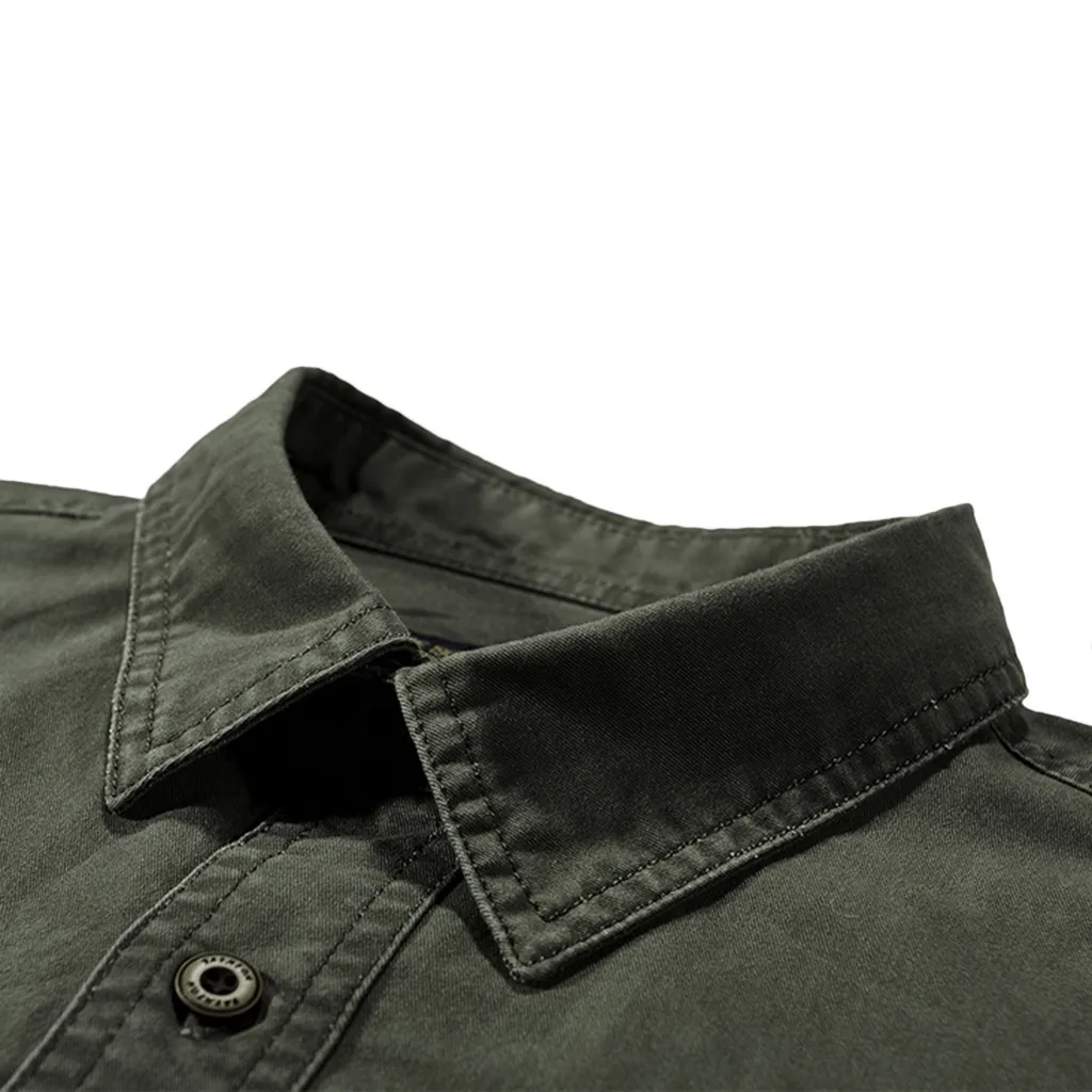 Camisa masculina camisas hombre, мужские повседневные топы с коротким рукавом и вышитыми карманами в стиле милитари, чистый цвет, мужская рубашка