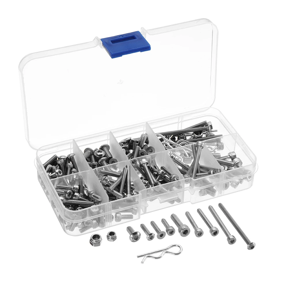 

205PCS/SET Stainless Steel Screw Kit Set with Box for 4x4 Short Truck DIY Tools Rc Car Parts High Quality
