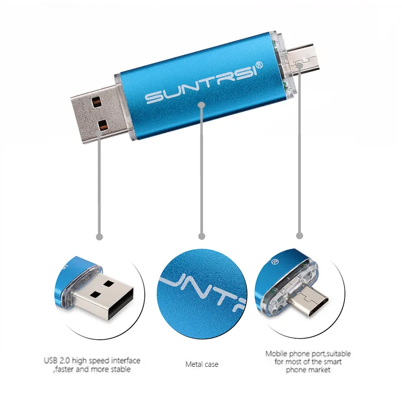 Suntrsi 128GB металлический OTG Флешка Внешняя память USB флэш накопитель 2 0 Micro для Andriod
