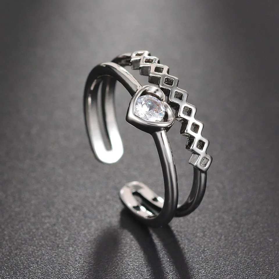 Обручальное кольцо из нержавеющей стали для женщин, классическое элегантное кольцо с двумя кубическими циркониями, розовое золото, модное ювелирное изделие, подарок - Цвет основного камня: H5227