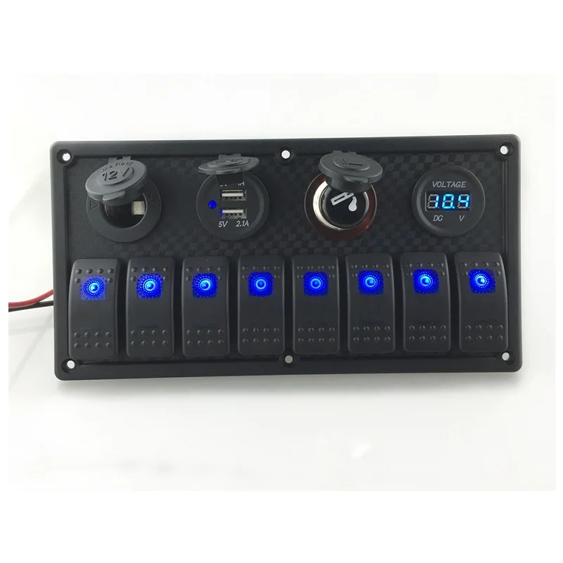 12V 24V DC 8 Gang Waterproof Marine Blue Led Switch Panel with Power