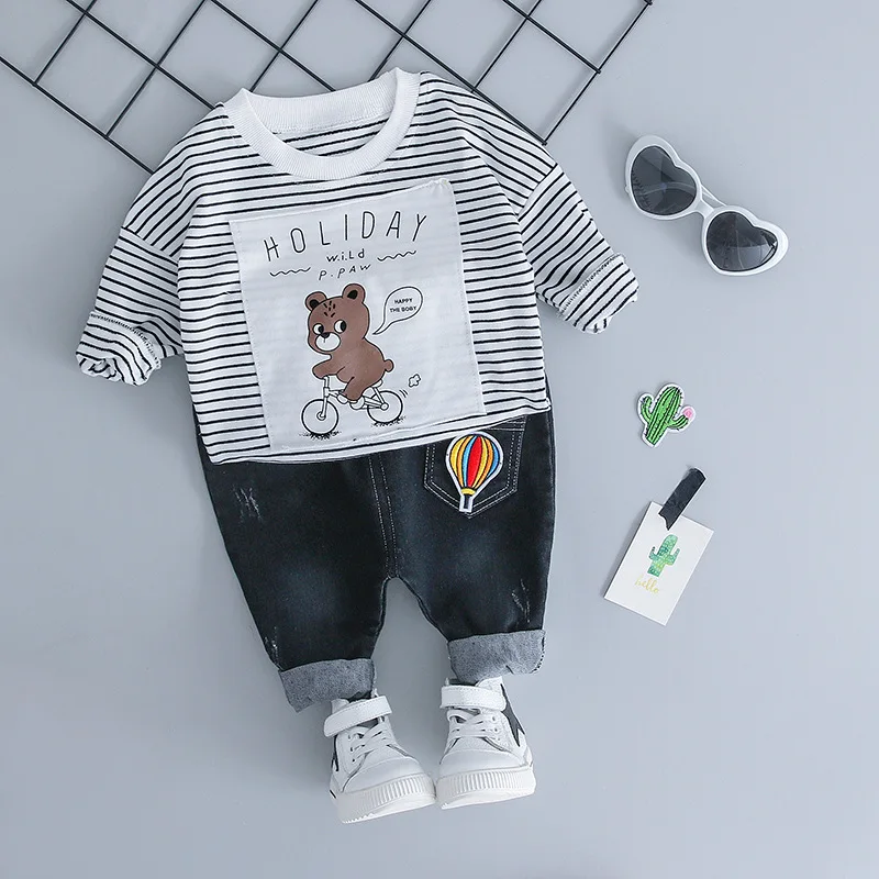 

2018 Autumn kids clothes Cartoon bear baby boy clothes set stripe long-sleeved T shirt+pant 2pcs newborn baby boy clothes